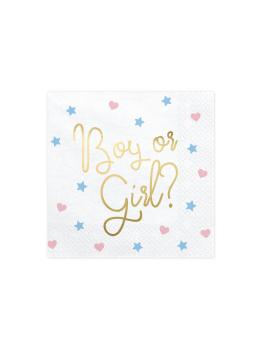 20 servilletas blancas "Boy Or Girl?" de papel (33x33 cm) - Gender Reveal Party
