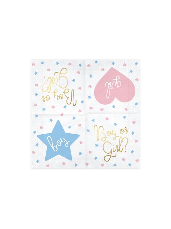 20 servilletas blancas "Boy Or Girl?" de papel (33x33 cm) - Gender Reveal Party