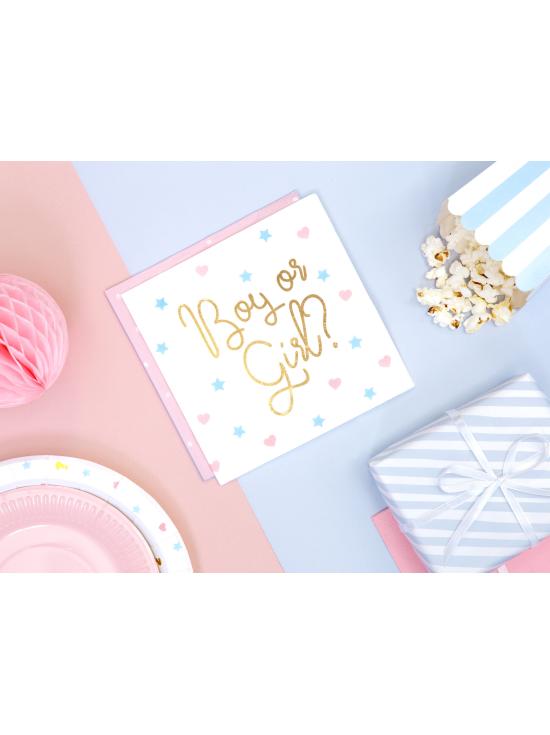 20 servilletas blancas "Boy Or Girl?" de papel (33x33 cm) - Gender Reveal Party