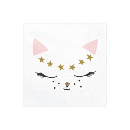 20 servilletas blancas con estampado de gato de papel (33x33 cm) - Meow Party