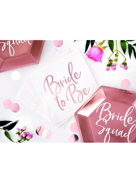 20 servilletas blancas con estampado en oro rosa "Bride To Be" de papel (33x33 cm) - Rose Gold Bride To Be