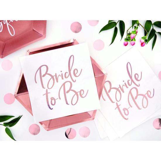 20 servilletas blancas con estampado en oro rosa "Bride To Be" de papel (33x33 cm) - Rose Gold Bride To Be