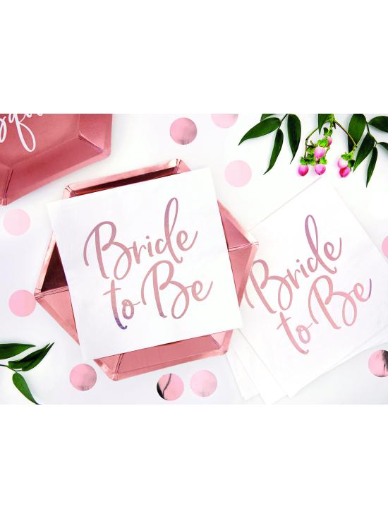 20 servilletas blancas con estampado en oro rosa "Bride To Be" de papel (33x33 cm) - Rose Gold Bride To Be