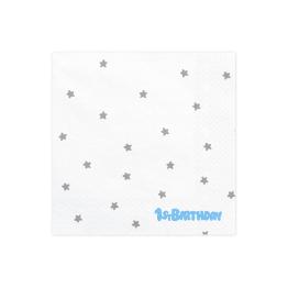 20 servilletas blancas con estrellas plateadas "1St Birthday" de pape (33x33 cm) - Blue 1st Birthday