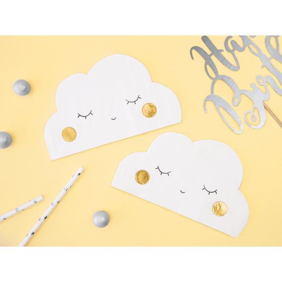 20 servilletas blancas con forma de nube de papel (32x19 cm) - Golden Sky
