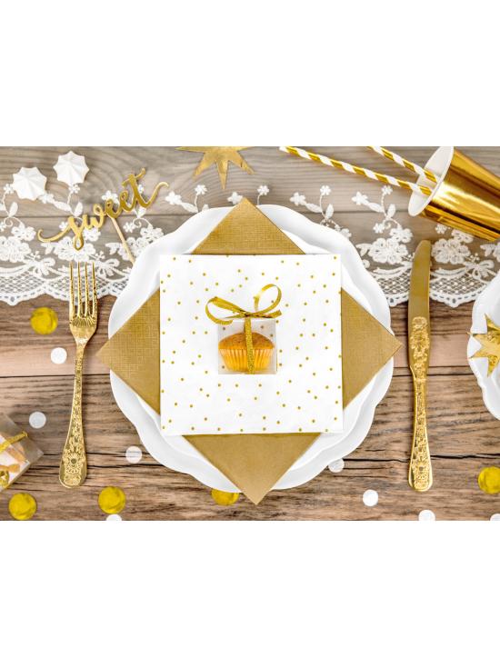 20 servilletas blancas con lunares dorados de papel (33x33 cm) - First communion