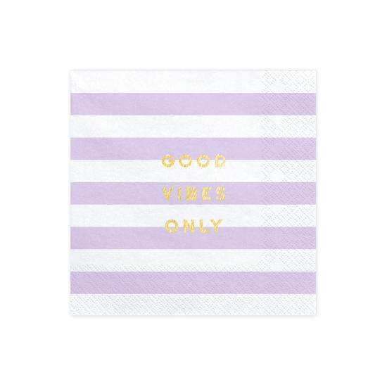 20 servilletas morado pastel con estampado " Good vibes only" de papel (33x33 cm) - Yummy