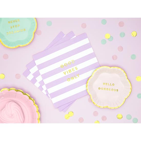 20 servilletas morado pastel con estampado " Good vibes only" de papel (33x33 cm) - Yummy