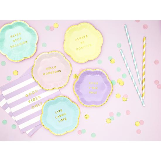 20 servilletas morado pastel con estampado " Good vibes only" de papel (33x33 cm) - Yummy