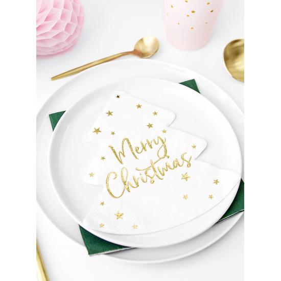 20 servilletas navideñas Merry Christmas con forma de árbol (16 x 16,5 cm)