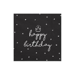 20 servilletas negras "Happy Birthday" de papel (33x33 cm) - Happy Birthday