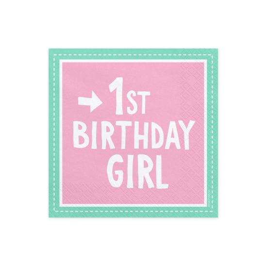 20 servilletas rosas "1st Birthday Girl" de papel (33x33 cm) - 1st Birthday