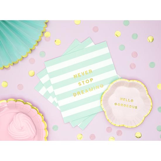 20 servilletas verde pastel con estampado "Never stop dreaming" de papel (33x33 cm) - Yummy