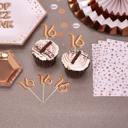 20 toppers decorativos "16" en oro rosa - Glitz & Glamour Pink & Rose Gold