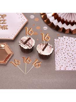 20 toppers decorativos "16" en oro rosa - Glitz & Glamour Pink & Rose Gold