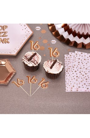 20 toppers decorativos "16" en oro rosa - Glitz & Glamour Pink & Rose Gold