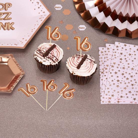 20 toppers decorativos "16" en oro rosa - Glitz & Glamour Pink & Rose Gold 20 toppers decorativos "16" en oro rosa - Glitz & Glamour Pink & Rose Gold
