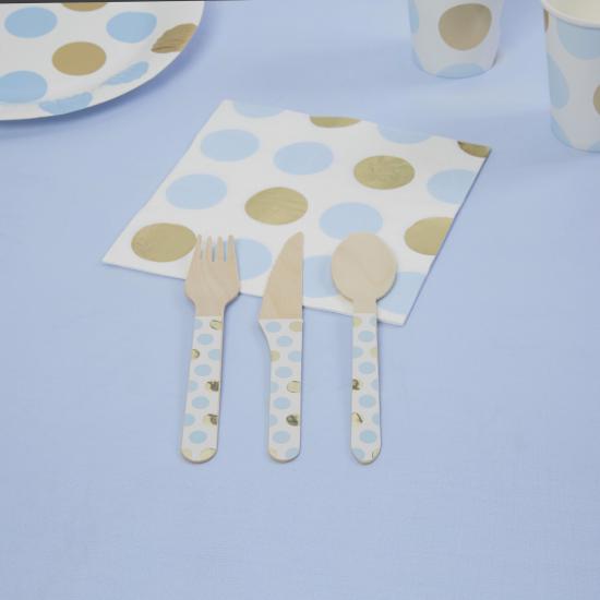 24 cubiertos de lunares rosas de madera - Pattern Works Blue 24 cubiertos de lunares rosas de madera - Pattern Works Blue