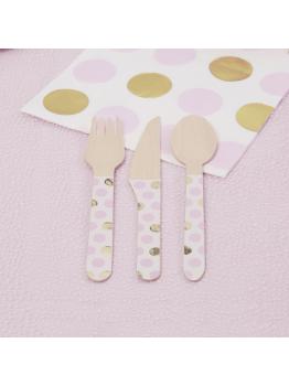 24 cubiertos de lunares rosas de madera - Pattern Works Pink