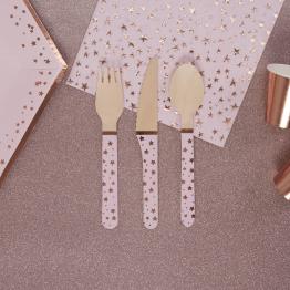 24 cubiertos de madera - Glitz & Glamour Pink & Rose Gold