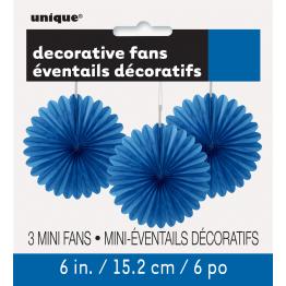 3 Abanicos de papel decorativos azul oscuro (15,2 cm) - Línea Colores Básicos