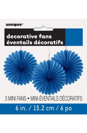 3 Abanicos de papel decorativos azul oscuro (15,2 cm) - Línea Colores Básicos