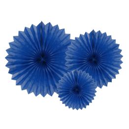 3 Abanicos de papel decorativos azul oscuro (20-30-40 cm)