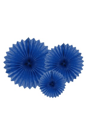 3 Abanicos de papel decorativos azul oscuro (20-30-40 cm)