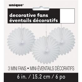 3 Abanicos de papel decorativos blancos (15,2 cm) - Línea Colores Básicos