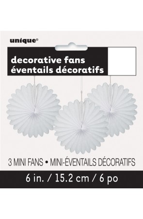 3 Abanicos de papel decorativos blancos (15,2 cm) - Línea Colores Básicos