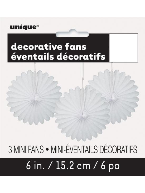 3 Abanicos de papel decorativos blancos (15,2 cm) - Línea Colores Básicos