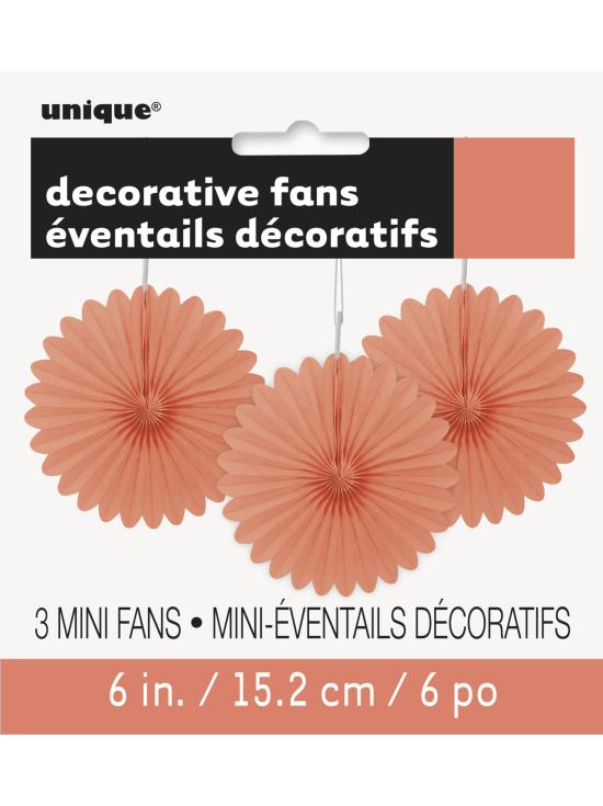 3 Abanicos de papel decorativos coral (15,2 cm) - Línea Colores Básicos
