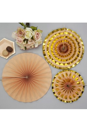 3 Abanicos de papel decorativos dorados (21-26-30 cm) - Colour Block Marble
