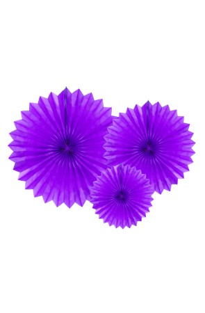 3 Abanicos de papel decorativos morados (25-20-30 cm)