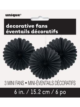 3 Abanicos de papel decorativos negros (15,2 cm) - Línea Colores Básicos