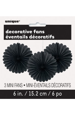 3 Abanicos de papel decorativos negros (15,2 cm) - Línea Colores Básicos