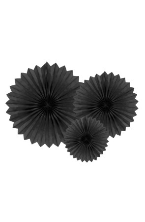3 Abanicos de papel decorativos negros (20-30-40 cm)