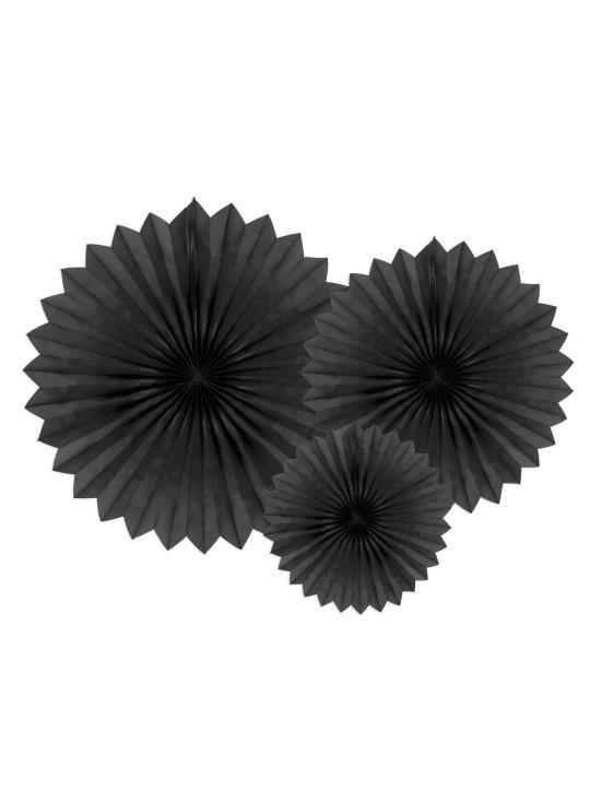 3 Abanicos de papel decorativos negros (20-30-40 cm)