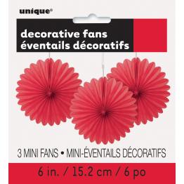 3 Abanicos de papel decorativos rojos (15,2 cm) - Línea Colores Básicos