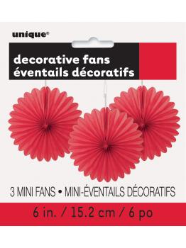 3 Abanicos de papel decorativos rojos (15,2 cm) - Línea Colores Básicos