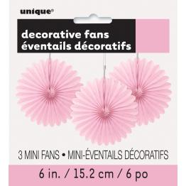 3 Abanicos de papel decorativos rosa claro (15,2 cm) - Línea Colores Básicos