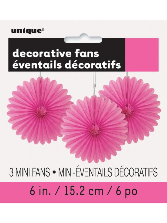 3 Abanicos de papel decorativos rosas (15,2 cm) - Línea Colores Básicos