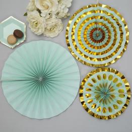 3 Abanicos de papel decorativos variados (21-26-30 cm) - Colour Block Marble