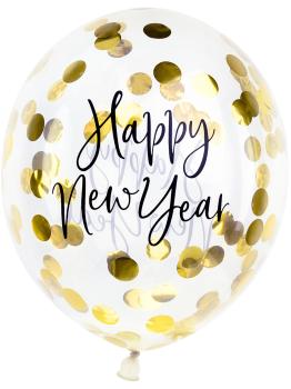 3 Globos con confeti Fin de Año Happy New Year (30 cm) - Jolly New Year