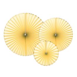 3 abanicos de papel decorativos amarillos con borde dorado - Yummy