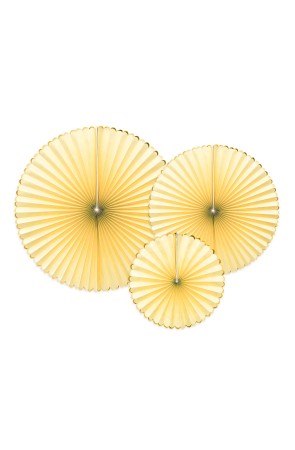 3 abanicos de papel decorativos amarillos con borde dorado - Yummy