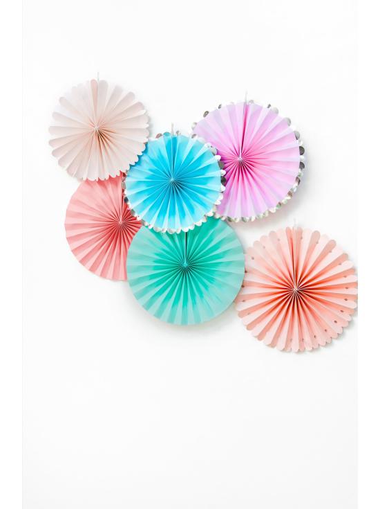3 abanicos de papel decorativos azul turquesa