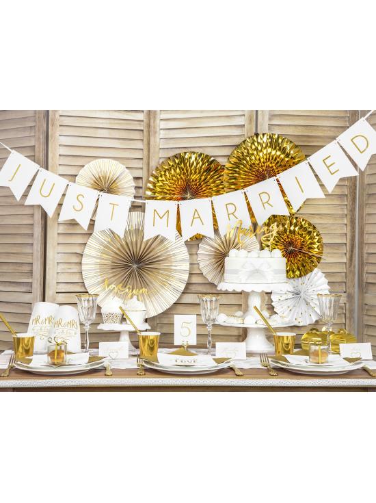 3 abanicos de papel decorativos dorados