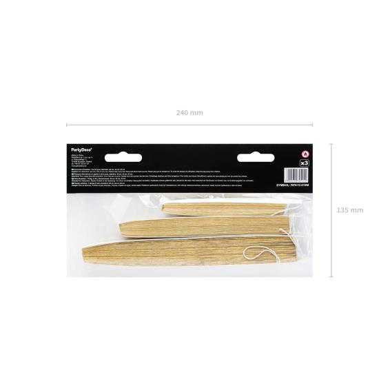 3 abanicos de papel decorativos dorados