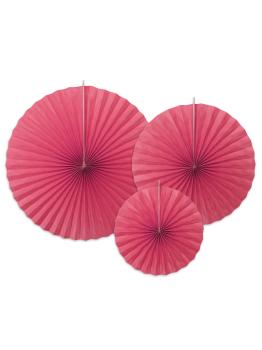 3 abanicos de papel decorativos fucsias